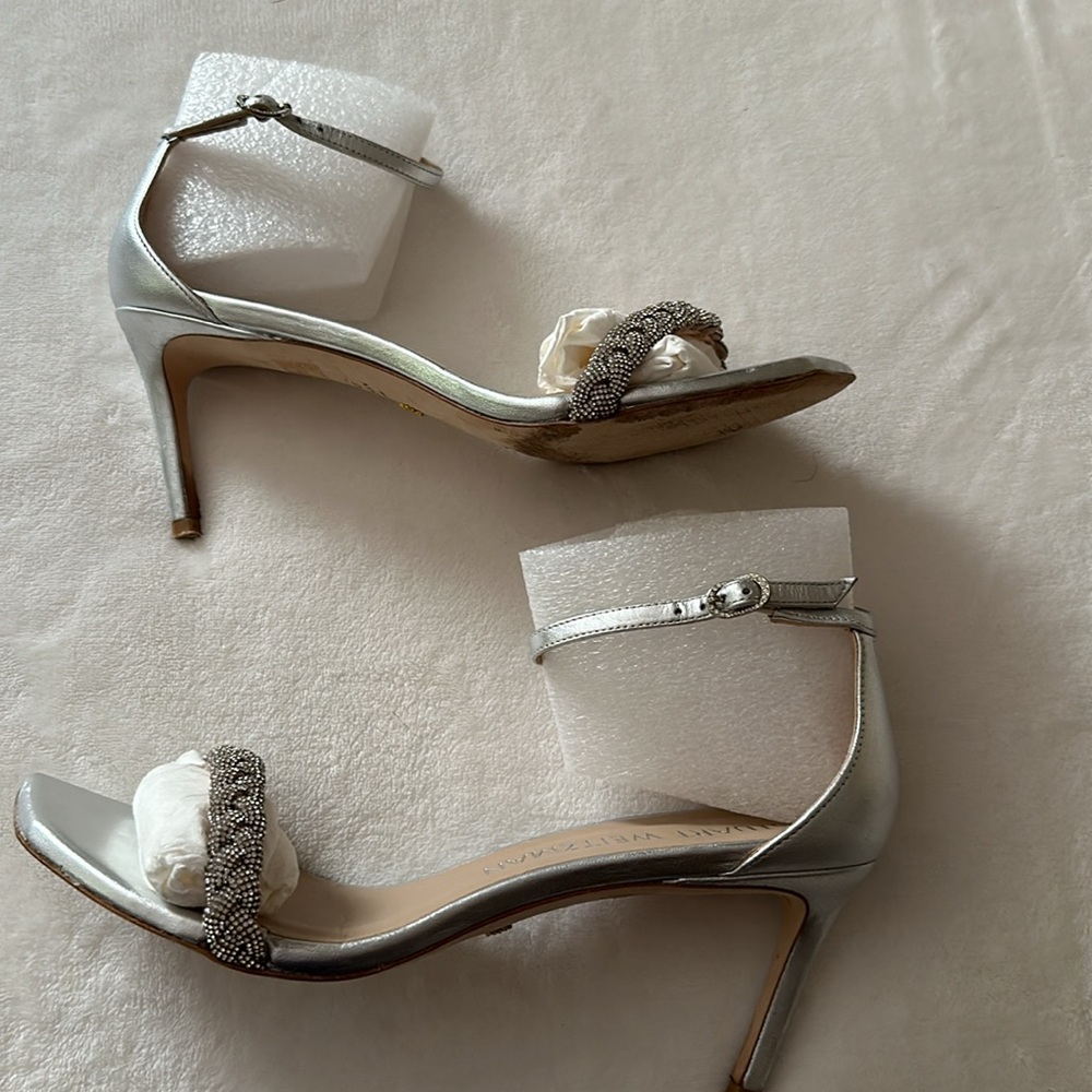 Authentic Stuart Weitzman Silver Sandals With Swa… - image 4